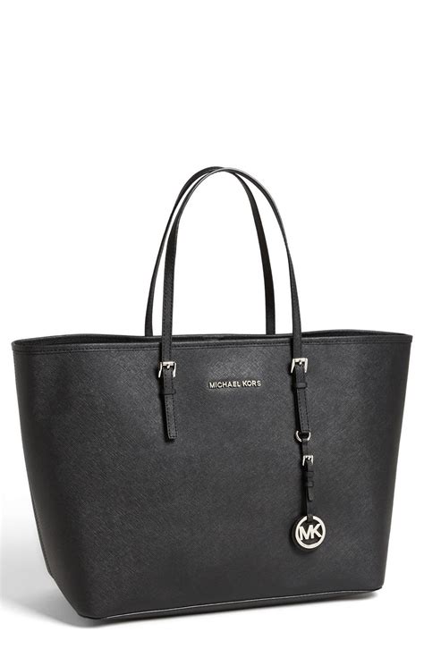 michael kors black jet set travel md tote leather|Michael Kors jet set silver.